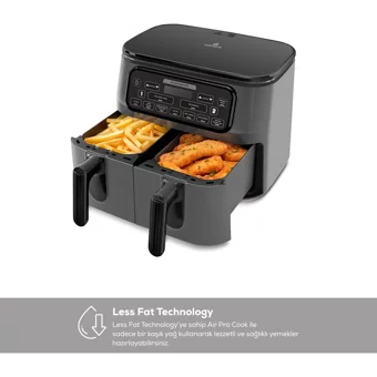 Karaca Air Pro Cook Duo XXXL 8 lt İki Hazneli Izgara Yapan Led Ekranlı Yağsız Sıcak Hava Fritözü İnox