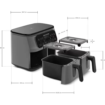 Karaca Air Pro Cook Duo XXXL 8 lt İki Hazneli Izgara Yapan Led Ekranlı Yağsız Sıcak Hava Fritözü İnox