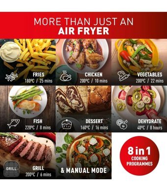 Tefal Dual Easy Fry & Grill Airfryer 8.3 lt İki Hazneli Led Ekranlı Yağsız Sıcak Hava Fritözü Gri