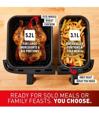 Tefal Dual Easy Fry & Grill Airfryer 8.3 lt İki Hazneli Led Ekranlı Yağsız Sıcak Hava Fritözü Gri