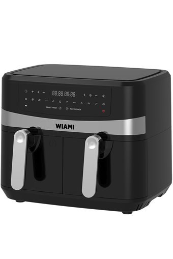 Wiami Airfryer 9 lt İki Hazneli Led Ekranlı Yağsız Sıcak Hava Fritözü Siyah