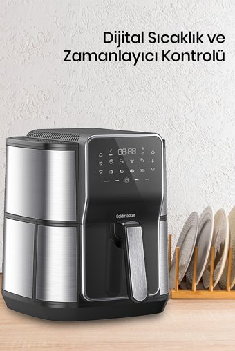 Goldmaster Gloria Airfryer 7 lt Tek Hazneli Led Ekranlı Yağsız Sıcak Hava Fritözü Siyah