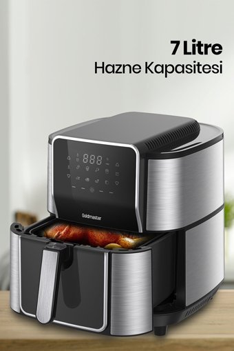 Goldmaster Gloria Airfryer 7 lt Tek Hazneli Led Ekranlı Yağsız Sıcak Hava Fritözü Siyah