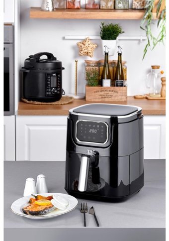Taç 7858 Airfryer 5.5 lt Tek Hazneli Led Ekranlı Yağsız Sıcak Hava Fritözü Siyah