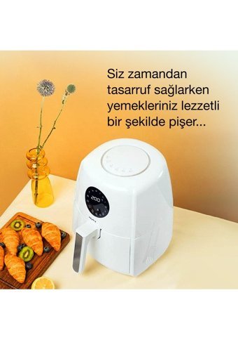Hutt Airfryer 3.5 lt Tek Hazneli Izgara Yapan Led Ekranlı Yağsız Sıcak Hava Fritözü Beyaz