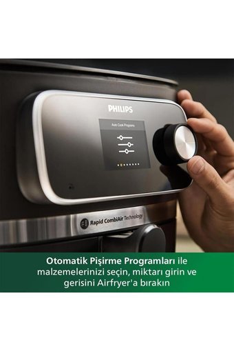 Philips HD9880/90 Airfryer 6 lt Tek Hazneli Izgara Yapan Led Ekranlı Yağsız Sıcak Hava Fritözü Siyah