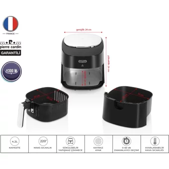 Pierre Cardin PCAFR002-001 Airfryer 4.2 lt Tek Hazneli Led Ekranlı Yağsız Sıcak Hava Fritözü Siyah
