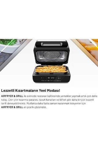 Arnica AirFryer Grill Airfryer 3.8 lt Tek Hazneli Izgara Yapan Led Ekranlı Sıcak Hava Fritözü Siyah