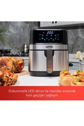 Umie Master Essential Airfryer 4.5 lt Tek Hazneli Led Ekranlı Yağsız Sıcak Hava Fritözü İnox