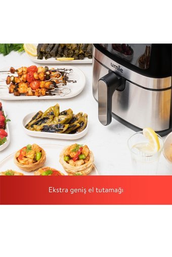 Umie Master Essential Airfryer 4.5 lt Tek Hazneli Led Ekranlı Yağsız Sıcak Hava Fritözü İnox