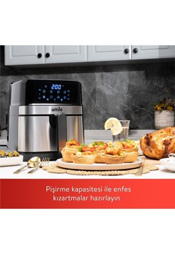 Umie Master Essential Airfryer 4.5 lt Tek Hazneli Led Ekranlı Yağsız Sıcak Hava Fritözü İnox