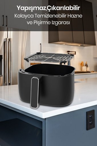 Goldmaster Preto Airfryer 5.7 lt Tek Hazneli Led Ekranlı Yağsız Sıcak Hava Fritözü Siyah