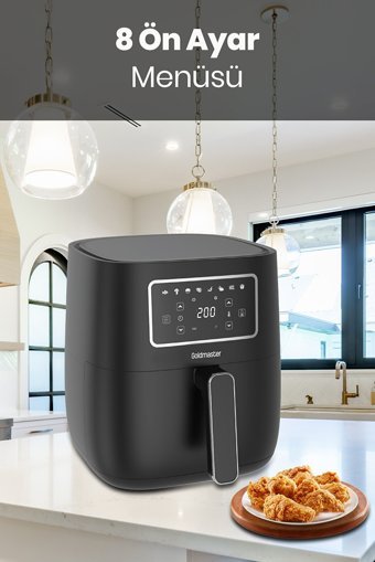 Goldmaster Preto Airfryer 5.7 lt Tek Hazneli Led Ekranlı Yağsız Sıcak Hava Fritözü Siyah