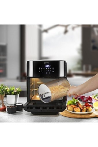 Onvo Ovfry09 Airfryer 12 lt Tek Hazneli Izgara Yapan Led Ekranlı Yağsız Sıcak Hava Fritözü İnox