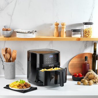 Schafer Look Airfryer 5.5 lt Tek Hazneli Led Ekranlı Yağsız Sıcak Hava Fritözü Siyah