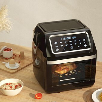 Buyfun Airfryer 12 lt Üçlü Hazneli Izgara Yapan Led Ekranlı Yağsız Sıcak Hava Fritözü Siyah