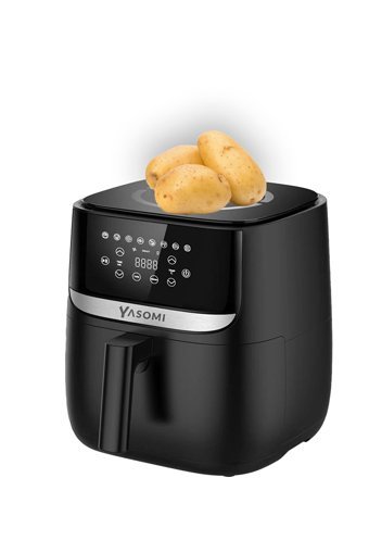 Yasomi Y55 Airfryer 6 lt Tek Hazneli Izgara Yapan Led Ekranlı Yağsız Sıcak Hava Fritözü Siyah
