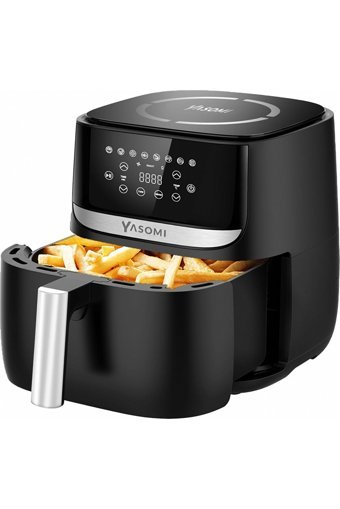 Yasomi Y55 Airfryer 6 lt Tek Hazneli Izgara Yapan Led Ekranlı Yağsız Sıcak Hava Fritözü Siyah