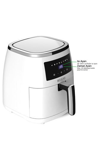 Wiami Airfryer 5 lt Tek Hazneli Led Ekranlı Sıcak Hava Fritözü Beyaz