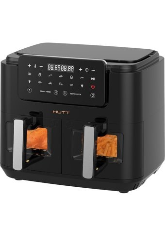 Hutt D9 Airfryer 9 lt İki Hazneli Izgara Yapan Led Ekranlı Yağsız Sıcak Hava Fritözü Siyah