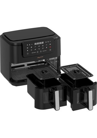 Hutt D9 Airfryer 9 lt İki Hazneli Izgara Yapan Led Ekranlı Yağsız Sıcak Hava Fritözü Siyah
