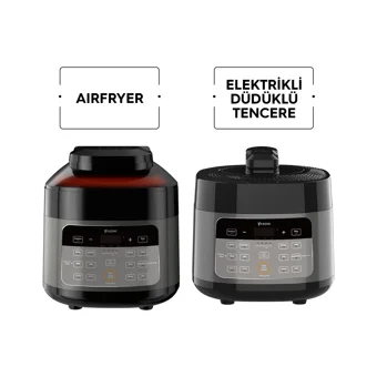 Yasomi Y85 Multi Cooker Airfryer 4 lt Tek Hazneli Izgara Yapan Led Ekranlı Yağsız Sıcak Hava Fritözü Siyah