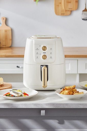 Karaca Air Pro Cook Manuel XL Airfryer 4 lt Tek Hazneli Izgara Yapan Sıcak Hava Fritözü Krem
