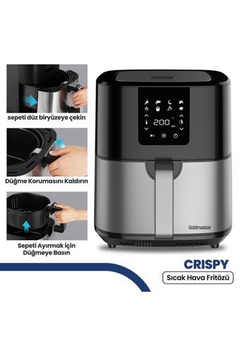 Goldmaster Gm-7459 Airfryer 6.5 lt Tek Hazneli Led Ekranlı Yağsız Sıcak Hava Fritözü Siyah