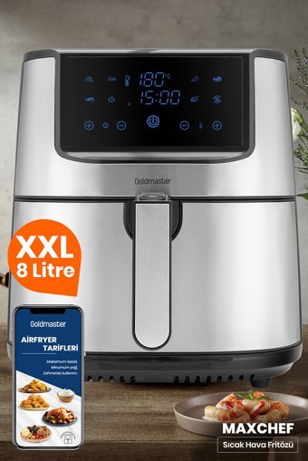 Goldmaster Maxchef Airfryer Tek Hazneli Led Ekranlı Yağsız Sıcak Hava Fritözü Gri