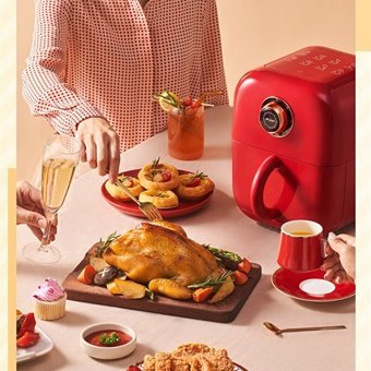 Sanlindou Airfryer 3 lt Tek Hazneli Led Ekranlı Yağsız Sıcak Hava Fritözü Kırmızı