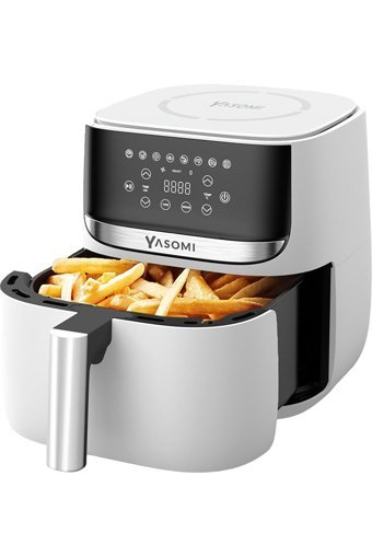 Yasomi Y55 Airfryer 6 lt Tek Hazneli Izgara Yapan Led Ekranlı Yağsız Sıcak Hava Fritözü Beyaz