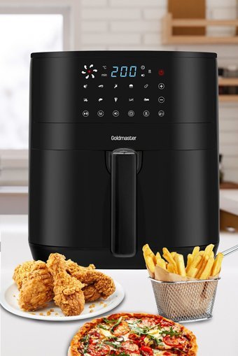 Goldmaster SmartFry Airfryer 6 lt Tek Hazneli Led Ekranlı Yağsız Sıcak Hava Fritözü Siyah