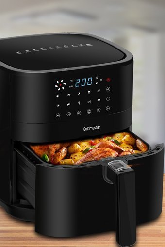 Goldmaster SmartFry Airfryer 6 lt Tek Hazneli Led Ekranlı Yağsız Sıcak Hava Fritözü Siyah