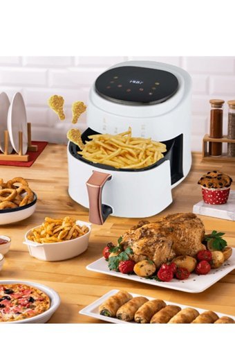 Hiking HKG-507 Airfryer 8 lt Tek Hazneli Led Ekranlı Yağsız Sıcak Hava Fritözü Beyaz