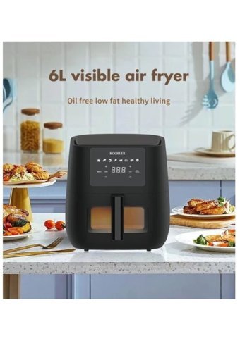 Kochler Airfryer 6 lt Tek Hazneli Led Ekranlı Yağsız Sıcak Hava Fritözü Siyah