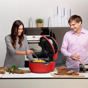 Klarstein Vitair Airfryer 9 lt Üçlü Hazneli Izgara Yapan Led Ekranlı Yağsız Sıcak Hava Fritözü Kırmızı