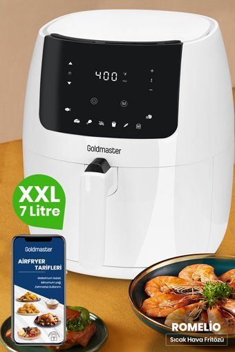 Goldmaster Romelio Airfryer 7 lt Tek Hazneli Led Ekranlı Yağsız Sıcak Hava Fritözü Beyaz