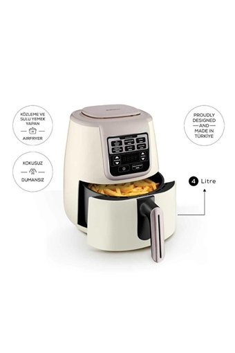 Karaca Air Pro Cook 3 In 1 XL Airfryer 4 lt Tek Hazneli Izgara Yapan Led Ekranlı Sıcak Hava Fritözü Bej
