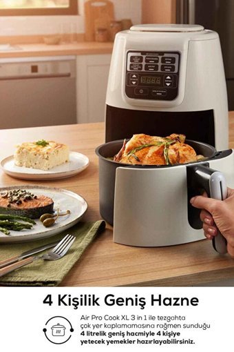 Karaca Air Pro Cook 3 In 1 XL Airfryer 4 lt Tek Hazneli Izgara Yapan Led Ekranlı Sıcak Hava Fritözü Bej