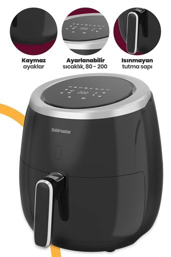 Goldmaster Ulltracook Airfryer 6.4 lt Tek Hazneli Led Ekranlı Yağsız Sıcak Hava Fritözü Siyah