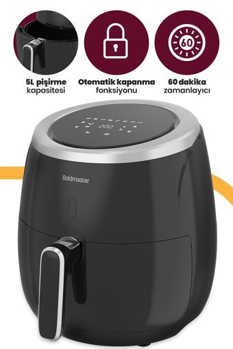Goldmaster Ulltracook Airfryer 6.4 lt Tek Hazneli Led Ekranlı Yağsız Sıcak Hava Fritözü Siyah