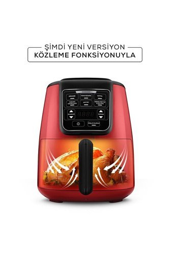 Karaca Air Pro Cook Köz XL Airfryer 4 lt Tek Hazneli Izgara Yapan Led Ekranlı Sıcak Hava Fritözü Kırmızı