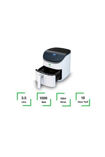Wiami Airfryer 3.5 lt Tek Hazneli Izgara Yapan Led Ekranlı Yağsız Sıcak Hava Fritözü Beyaz