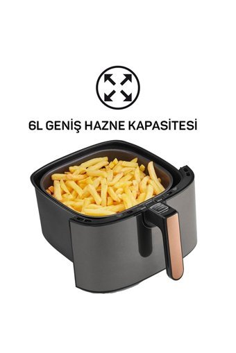 Arzum AR2074-B Airtasty Airfryer 6 lt Tek Hazneli Yağsız Sıcak Hava Fritözü Gümüş
