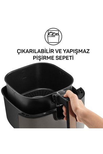 Arzum AR2074-B Airtasty Airfryer 6 lt Tek Hazneli Yağsız Sıcak Hava Fritözü Gümüş
