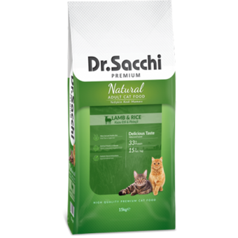 Dr.Sacchi Premium Kuzu Etli Pirinçli Tahıllı Yetişkin Kuru Kedi Maması 15 kg