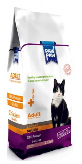Paw Paw Tavuklu Tahıllı Yetişkin Kuru Kedi Maması 1.5 kg