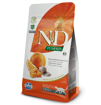 N&D Bal Kabaklı Portakallı Ringa Balıklılı Tahılsız Yetişkin Kuru Kedi Maması 1.5 kg