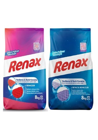Renax Matik Renkliler ve Beyazlar İçin 128 Yıkama Toz Deterjan 2x8 kg