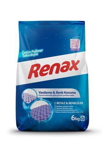 Renax Renkliler ve Beyazlar İçin 48 Yıkama Toz Deterjan 6 kg